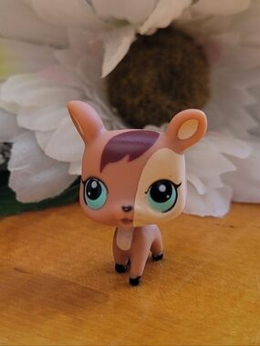 Littlest Pet Shop LPS Mini Deer #3584 Mom & Baby Set Brown Tan Blue Eyes Hasbro